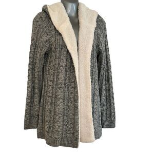 Lety & Me Women's Gray Sherpa Lined Cardigan Sweater Size M
